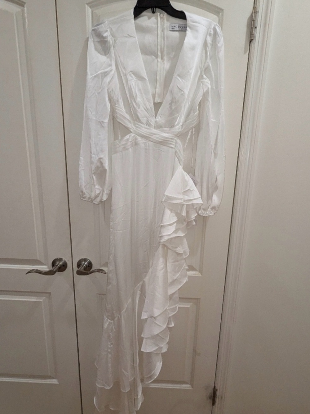 NWT Mac Duggal 49524 White Cut Out Asymmetrical Ruffled Gown Dress Size 0 - Picture 5 of 7